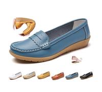 Women's Orthopedic Loafers in Breathable Leather, Genuine Leather Moccasins Shoes Soft Sole Casual Wide Fit Work Office Nursing Shoes (Blue-a,35EU)