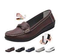 Women's Orthopedic Loafers in Breathable Leather, Leather Loafers Classic Moccasins Driving Shoes Work Office Nursing Shoes (Brown,5)