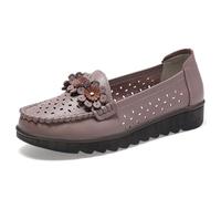 Women's Orthopedic Loafers in Breathable Leather, Wide Fit Flower Leather Loafers Casual Slip-on Classic Moccasins Work Office Nursing Driving Shoes (Pink,37 EU)