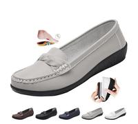 Women's Orthopedic Loafers in Breathable Leather, Wide Fit Leather Loafers Classic Moccasins Driving Shoes Work Office Nursing Shoes (Grey,7)