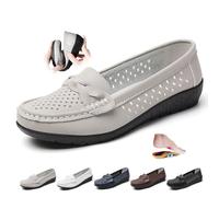 Women's Orthopedic Loafers in Breathable Leather, Wide Fit Leather Loafers Classic Moccasins Driving Shoes Work Office Nursing Shoes (5,Grey)