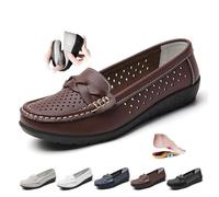 Women's Orthopedic Loafers in Breathable Leather, Wide Fit Leather Loafers Classic Moccasins Driving Shoes Work Office Nursing Shoes (7,Brown)