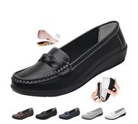 Women's Orthopedic Loafers in Breathable Leather, Wide Fit Leather Loafers Classic Moccasins Driving Shoes Work Office Nursing Shoes (Black,2)