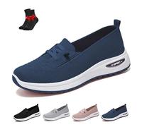 Women's Orthopedic Loafers Slip On Walking Shoes,Breathable Knit Mesh Flat Walking Shoes,Non-Slip Soft Sole Sneakers(Blue,8 UK)