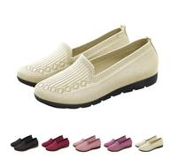 Women's Orthopedic Loafers Slip On Walking Shoes - Breathable Knit Mesh & Non Slip On Soft Sole Plantar Fasciitis Shoes,Lightweight Ladies Arch Support Wide Fit Comfort Flats for Work Travel Beige