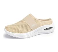 Women's Orthopedic Mules - Air Cushion Slip On Walking Shoes with Arch Support -Diabetic-Friendly Backless Trainers for Swollen Feet-Wide Fit Breathable Mesh Casual Shoes, 04 Beige, 6