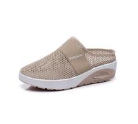 Women's Orthopedic Mules - Air Cushion Slip On Walking Shoes with Arch Support -Diabetic-Friendly Backless Trainers for Swollen Feet-Wide Fit Breathable Mesh Casual Shoes, 35 Khaki, 5