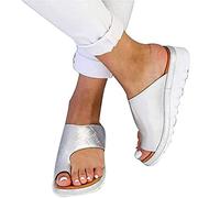 Women's Orthopedic Open Toe Leather Sandal, Orthopedic Bunion Corrector Sandals for Summer Outdoor Hiking Walking Beach (Silver 35 EU)