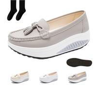 Women's Orthopedic Platform Loafers with Bow, Fashion Leather Round Toe Rocker Bottom Trainers, Lightweight Wedge Heel Walking Nurse Shoes