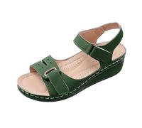 Women's Orthopedic Platform Sandals Summer Open Toe Slip on Shoes with Double Buckle Strap Arch Support Comfortable Walking Wedges Sandals Wide Width School Spanish Sandal (a-Green, 6)
