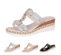 Women's Orthopedic Platform Wedge Sandals Summer Espadrilles Sandals with Arch Support Open Toe Slip on Slides Slippers Lightweight Comfortable Beach Vacation Shoes Size 4.5 UK Silver