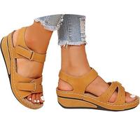 Womens Orthopedic Sandal UK, Orthopedic Shoes for Women Plantar Fasciitis, Comfort Wedge Open Toe Ankle Strap Sandals, Summer Wide Fit Cushion Walk Leather with Arch Support