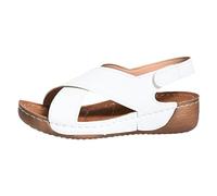 Womens Orthopedic Sandal Walking Sandals Beach Water Shoes Pavers Sandals for Women Retro Solid Colour Leather Slope Heel Thick Bottom Sandals Ladies Lightweight Orthotic Slip on Sandals (White, 4.5)