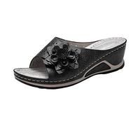 Womens Orthopedic Sandals Sliders with Arch Support Wide Fit Walking Shoes Ladies Bunion Correction Sandals Slip On Soft Leather Slides Slippers Summer Comfy Mules Beach Pool Wedges Sandals UK
