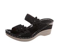 Womens Orthopedic Sandals Sliders with Arch Support Wide Fit Walking Shoes Ladies Bunion Correction Sandals Slip On Soft Leather Slides Slippers Summer Comfy Mules Beach Pool Wedges Sandals UK