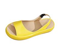 Womens Orthopedic Sandals Summer Open Toe Flat Walking Shoes with Slingback Ladies Arch Support Strappy Leather Beach Sandal Women Casual Comfortable Sip on shower Sliders (Yellow-B, 4.5)