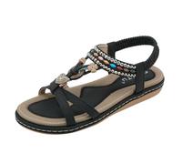 Womens Orthopedic Sandals UK Sale Clearance,Ladies T-Bar Beads Shoes Elastic Slingback Slides Wedge Thick Cushion Sandal Summer Beach Holiday Slipper Open Toe Flip Flops Bohemian Diamante Shoe