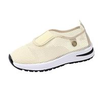 Women's Orthopedic Shoes Hollow Arch Support Wide Width Trainer Mesh Lightweight Breathable Slip-On Walking Shoes Casual Outdoor Cushioned Travel Trainers (Beige, 7.5)