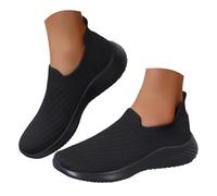 Women's Orthopedic Slip-On Sneakers Breathable Woven Diabetic Shoes with Arch Support,Soft Foam Cushion Hands-Free Design for Walking Comfort Mesh Up Athletic Shoes Black a