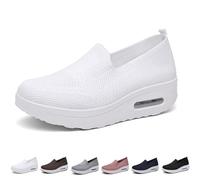 Women's Orthopedic Sneakers, Air Cushion Slip-On Walking Shoes, Lightweight Comfortable Breathable Mesh Stretch Sneakers, Summer Fashion Leisure Running Shoes(White,7.5 UK)