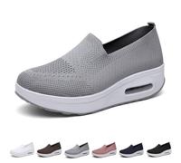 Women's Orthopedic Sneakers, Air Cushion Slip-On Walking Shoes, Lightweight Comfortable Breathable Mesh Stretch Sneakers, Summer Fashion Leisure Running Shoes(Grey,6 UK)