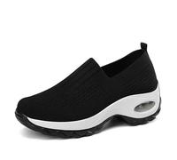 Women's Orthopedic Walking Shoes - Air Cushion Slip-On Sneakers Lightweight Breathable Mesh Athletic Shoes Comfortable Casual Running & Sports Shoes Anti-Slip Trainers-Black||Numeric_6_Point_5