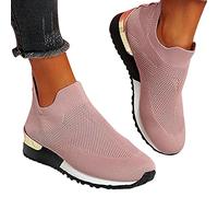 Womens Orthopedic Walking Shoes Breathable Mesh Sneakers Lightweight Running Training Shoes Sandals with Arch Support Air Cushion Wedge Shoes Comfortable Slip On Trainers for Hiking Trekking Pink