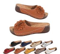Womens Orthopedic Wedge Sandals 2026 Flower Summer Dressy Flat Open Toe Platform Sandals,with Arch Support Boho Beach Slides (Brown,7)