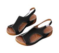 Womens Orthopedic Wedge Sandals Ankle Strap Wedges Women's Casual Side Hollow Belt Buckle Slope Bottom Roman Shoes Summer Fashion Ladies Sandals Blue Sandels Bunion for Women Size 5.5 (Black,7)