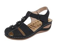 Womens Orthopedic Wedge Sandals Lightweight Slip on Beach Sandals Womens Flower Summer Comfortable Platform Bohemia Shoes Sandles with Massage Function Casual Ladies Sandal Size 5.5