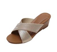Women's Orthopedic Wedges Platform Wedge Sandals Women Sandals Ladies Summer Slippers Outside Solid Color Leather Female Slides Fashion Woman Blue Sandels Sandal for Size 7 (Gold, 36)