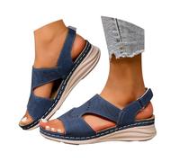 Womens Orthopedic Wedges Shoes Closed Toe Sandals Women's Thick Bottom Round Head One Outside Wear Summer Slope With Large Size Women's Fashion Black Block Heel Sandals Filled In Toes (Blue,36)