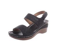 Women's Orthopedic Wedges Wide Fit Wedge Sandals Casual Side Hollow Leather Paste Slope Bottom Roman Shoes Summer Fashion Ladies Sandals Summer Women Red Woman Sandal Shoes Size 4 (Black,5.5)
