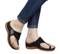 Womens Orthotic Flip Flops Embroidered Flower Sandals Summer Breathable Large Size Slippers Thong Sandal For Women Walking Black Arch Support Uk Pool Glitter Fit Rubber With Black 6.5
