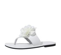 Womens Orthotic Flip Flops Ladies Slippers Summer Fashion Flower Decoration One Line Large Size Flat Casual Down Booties For Women Black Platform Flop Sandals Arch Support Walking White 7-7