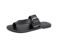 Womens Orthotic Flip Flops Summer Slippers Flat Bottomed Toe Square Buckle Round Head Breathable Sandals Home Light Outdoor Wear Beach Vacation Comfortable Casual House Black 4