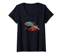 Womens Oscar Fish Green Terror Cichlids Monster Fish Aquarium V-Neck T-Shirt