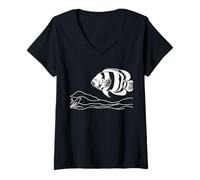 Women's Oscar Line Art Fish Lover V-Neck T-Shirt