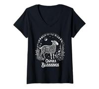 Women's Ostara Blessings Pagan Spring Lamb Floral Moon Ostara V-Neck T-Shirt