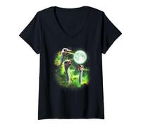 Womens Ostrich Howling at The Moon Green tie dye 3 Ostriches V-Neck T-Shirt