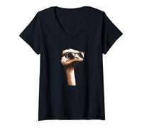Womens Ostrich Wearing Sunglasses - Funny Zoo Animal Farm Farming V-Neck T-Shirt