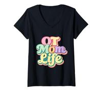 Women's OT Mom Life Mother’s Day Retro Occupational Therapist V-Neck T-Shirt