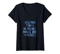 Womens OT & PT Helping Tiny Humans Make Big Moves - Blue V-Neck T-Shirt