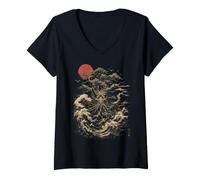 Women's Otaku Kawaii Anime Manga Samurai Ramen Y2K Cyberpunk Japan V-Neck T-Shirt