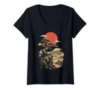 Women's Otaku Kawaii Anime Manga Samurai Ramen Y2K Cyberpunk Japan V-Neck T-Shirt