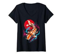 Women's Otaku Kawaii Anime Manga Samurai Ramen Y2K Cyberpunk Japan V-Neck T-Shirt