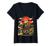 Women's Otaku Kawaii Anime Manga Samurai Ramen Y2K Cyberpunk Japan V-Neck T-Shirt