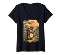 Women's Otaku Kawaii Anime Manga Samurai Ramen Y2K Cyberpunk Japan V-Neck T-Shirt