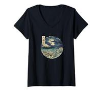 Women's Otsu Wave Mount Fuji Japanese Night Landscape V-Neck T-Shirt