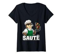 Women's Otter Chef Saute Cooking Animal Graphic V-Neck T-Shirt